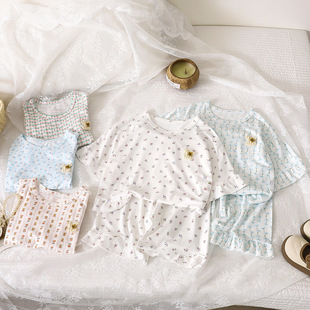 儿童睡衣套装夏季凉感新款女孩无骨做工七分袖七分裤家居服童装