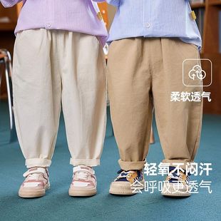 宝宝裤子纯棉休闲裤春款儿童学院风工装裤春秋男童长裤女童梭织裤