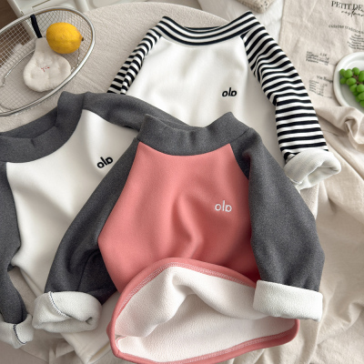 儿童卫衣秋冬绒衫男女宝加绒上衣内搭加厚半高领卫衣打底衫宝宝衣