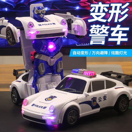 电动变形警车儿童玩具带灯光音乐