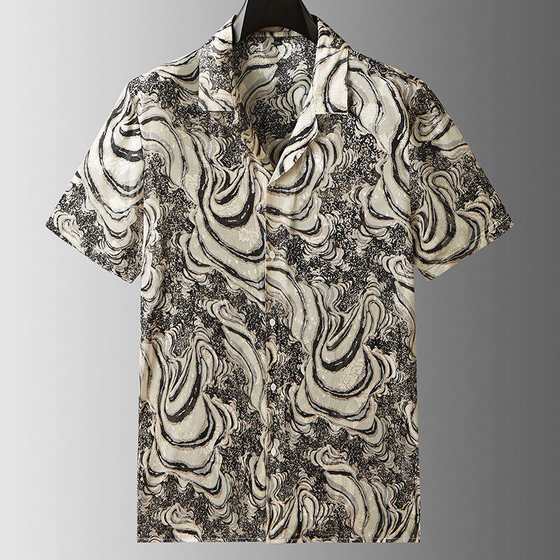 专柜胖子哥2025痞帅碎花短袖衬衣男大码超薄夏装上衣宽松户外衬衫