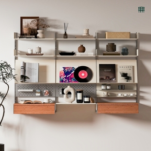 无即所有极简北欧壁挂系统V606置物展示架书架金属搁板白色衣帽架