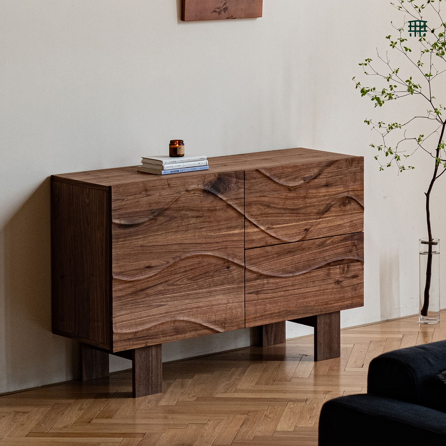 中古风涟漪柜，罕见连续纹理