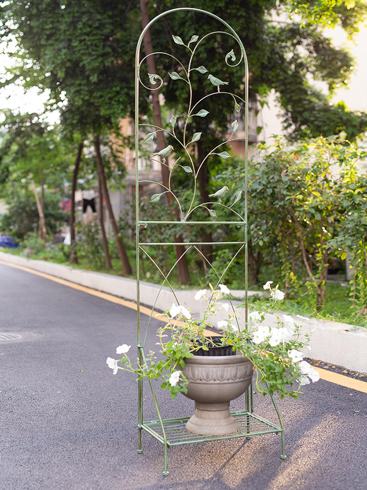 室外铁艺带底座爬藤架户外庭院铁线莲花墙屏风攀爬牵引花架子靠墙