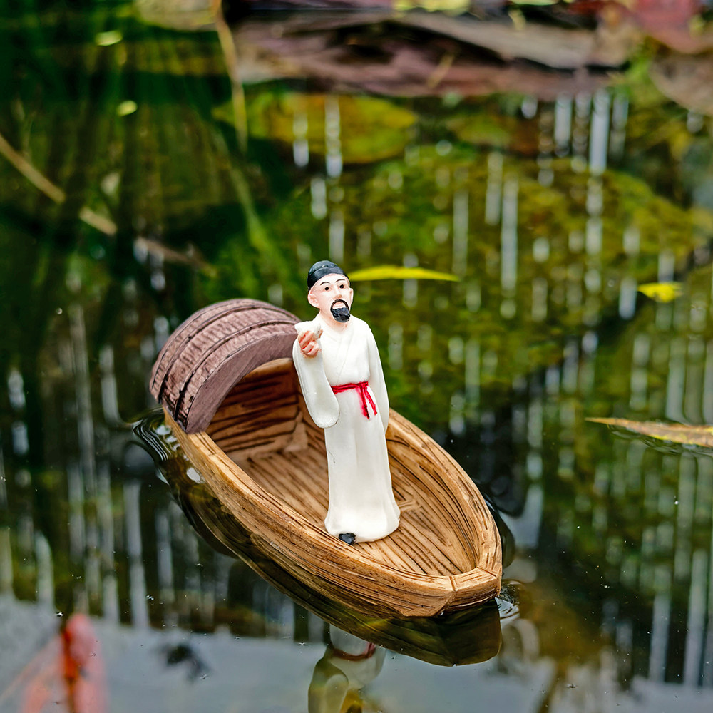 汪伦送李白小船树脂摆件中式乌篷船浮水复古水缸流水造景装饰品,家居饰品,户外/庭院摆件,淘宝优惠券,粉丝福利购,淘宝优惠卷