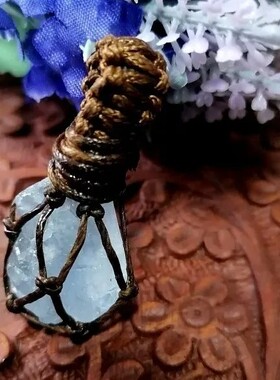 吉祥珠宝 天然天青石网兜原石蜡绳吊坠蜡绳手作项链