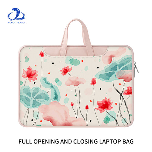 中国风荷花笔记本手提电脑包14寸适用苹果MacBookAir13.3英寸m2m3内胆包华为mate16联想小新pro15保护套单肩