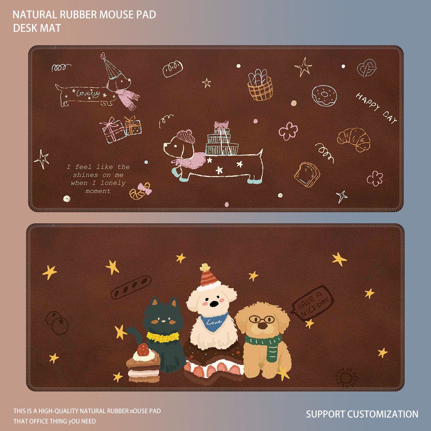 可爱小狗棕色鼠标垫子女生护腕办公室工位桌面垫电脑键盘滑鼠垫
