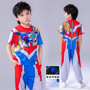 六一德凯奥特曼衣服男童夏装夏季儿童套装蜘蛛侠儿童节表演出服装
