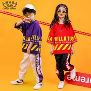 Trẻ em nhảy đường phố phù hợp với bé trai hip hop thủy triều ngắn tay mùa hè và mùa thu đẹp trai hiphop cô gái biểu diễn nhảy jazz - Trang phục