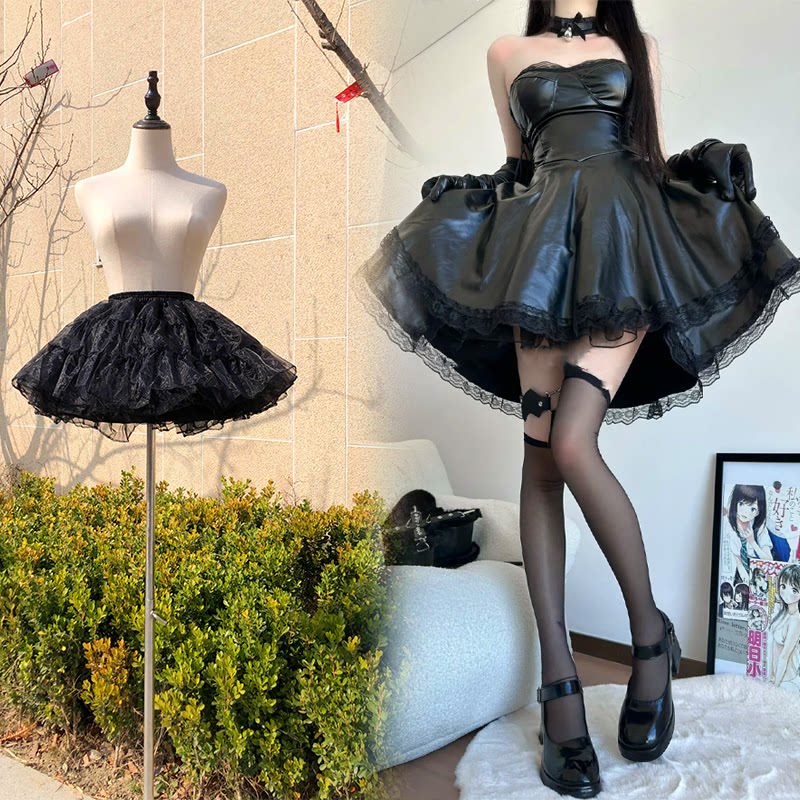 Lolita裙撑黑色日常短款无骨软纱cos洛丽塔狗短超级暴力裙撑黑图片
