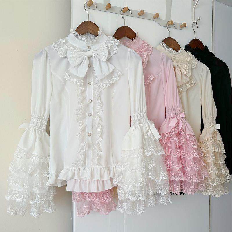 Lolita洋装甜美可爱蕾丝dolllolita姬袖衬衫长袖jsk内搭衬衫上衣