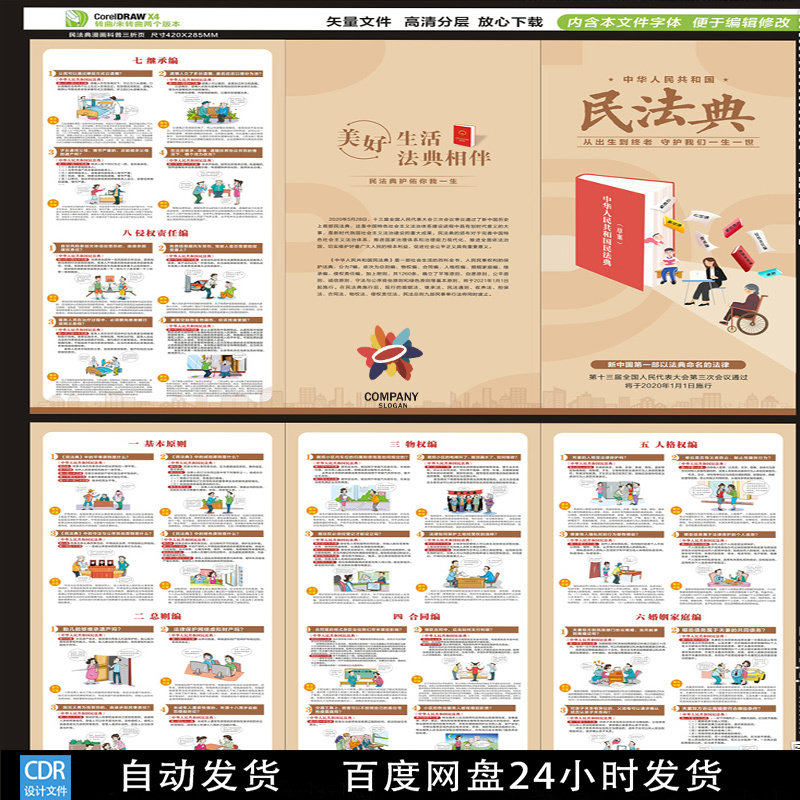 民法典漫画三折页民法典挂画画册宣传单展板设计源文件素材模板
