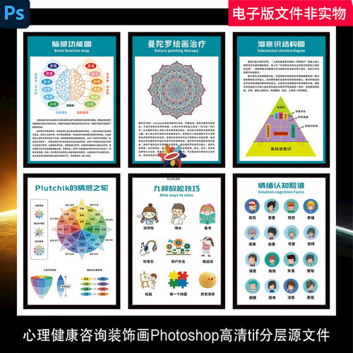 心理健康咨询治愈海报展板装饰画心理学知识格言绘画治疗法ps模板