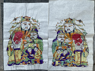 开封朱仙镇木版年画八十年代画《福禄寿三星》开封朱仙镇木版年画