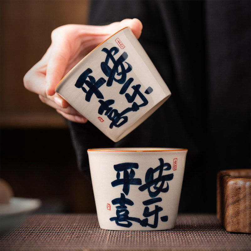 大号陶瓷青花奶茶杯主人杯家用喝茶杯水杯饮料可乐杯罐罐壶烤奶杯