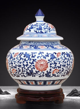 傲世（aoshi）景德镇陶瓷器中式仿古青花瓷茶叶罐客厅摆件家居装