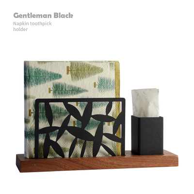 覆古黑色木座纸巾架座 不锈钢纸巾座牙签杯牙线 线筒 桌面方巾收