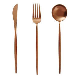 OUDING哑光玫瑰金 刀叉两件套304不锈钢牛排刀叉勺甜品勺筷子餐具