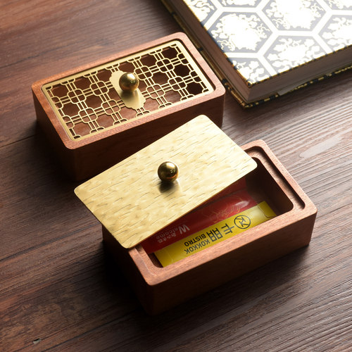 新中式加厚木座牙线签盒