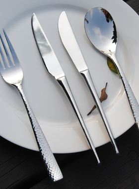 日式风格JOMU锤点手柄304不锈钢西餐具 牛排刀叉勺套装水果叉茶勺