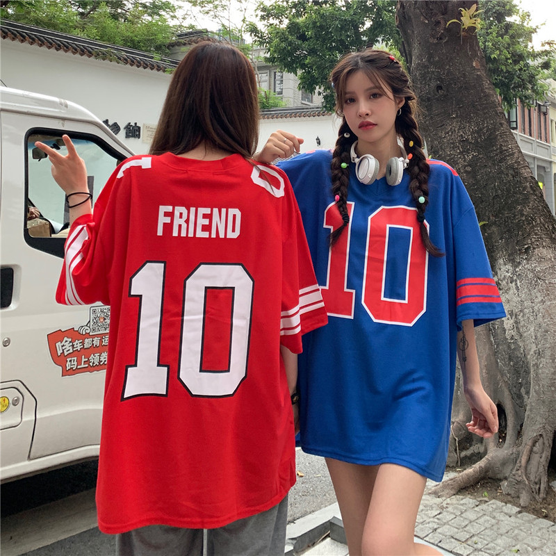 Real price real price summer new loose BF casual personality digital ball suit short sleeve t-shirt men's and women's baseball suit