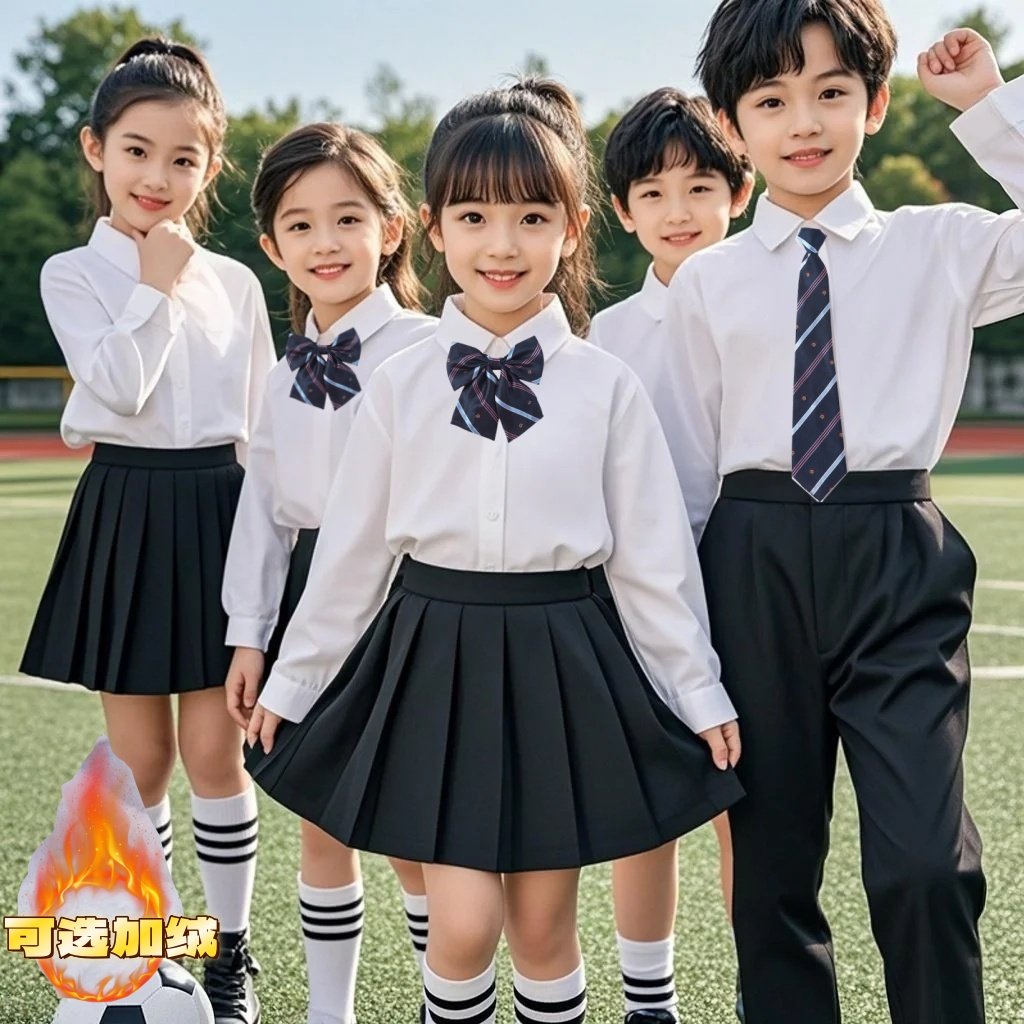 儿童白衬衫加绒加厚男童长袖秋冬小学生校服女童白色衬衣合唱表演
