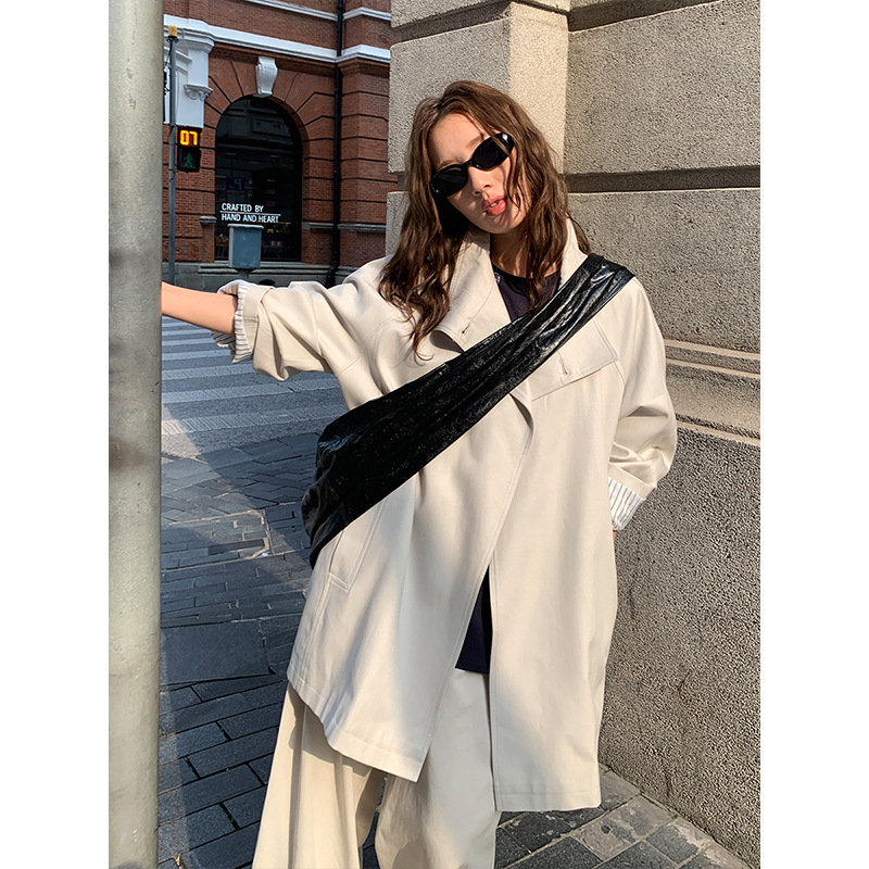 PRISCA/天丝棉立领风衣女2025十三行秋韩版简约中长款外套T5362Q