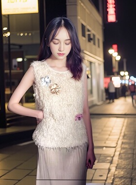 2024夏季新款蕾丝背心设计感别致背心羽毛流苏无袖小款上衣女送花