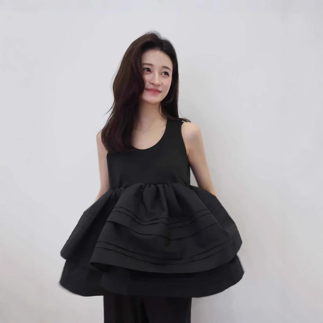 PRISCA/夏季新款日系法式文艺赫本风少女感花苞上衣软糯云朵背心