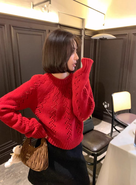港米服饰/圣诞新年本命红色毛衣女2026新款秋冬羊毛针织衫上衣