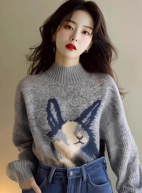 PRISCA哥家商场同款女装2025秋季灰色半高领软糯毛衣针织衫女慵懒