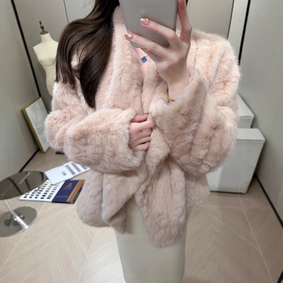 PRISCA/ 娇俏千金仿獭兔环保皮草加厚保暖毛毛外套贵气女人风