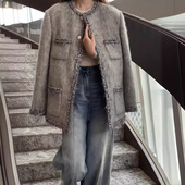 加厚名媛编织小香风羽绒外套秋冬新款 富家千金高级感羊毛毛呢