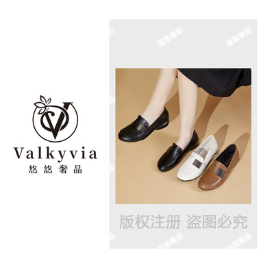 春季款真皮粗跟牛筋底女鞋软底一脚蹬百搭单鞋女早春秋鞋舒适9877