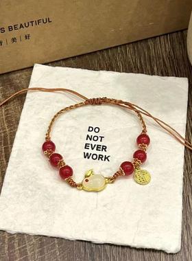 玻璃中秋玉兔福牌手链简约心意送女友送妈妈礼物国风气质手链