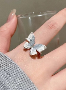 铁合金让蝴蝶停在手上蝴蝶锆石开口戒指女款夏季高级感个性指环戒