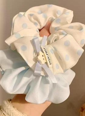 韩系高级感慵懒风蓝色波点大肠发圈女扎头发低马尾发圈发绳发饰严