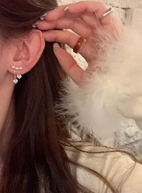 锌合金闪锆爱心流苏耳环女轻奢风小众设计感耳饰高级感气质耳钉