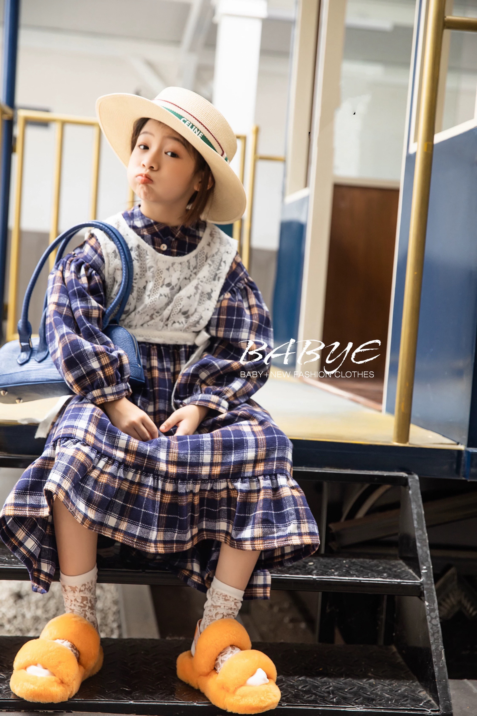 儿童英伦风连衣裙春秋女童公主裙宝宝蕾丝罩衫格子女孩生日裙