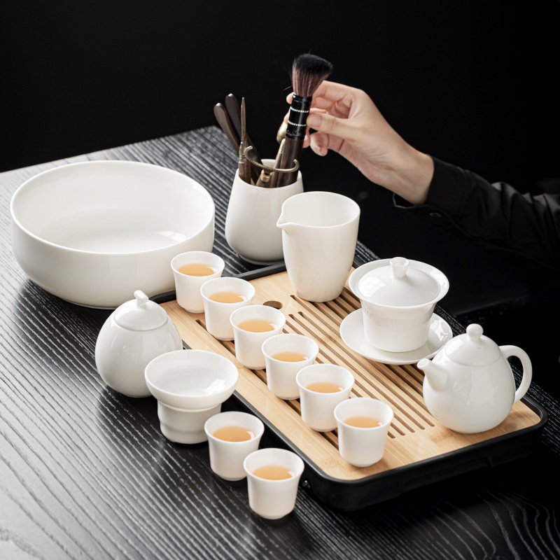 羊脂玉功夫茶具套装家用客厅高档轻奢泡茶办公室德化白瓷盖碗茶杯
