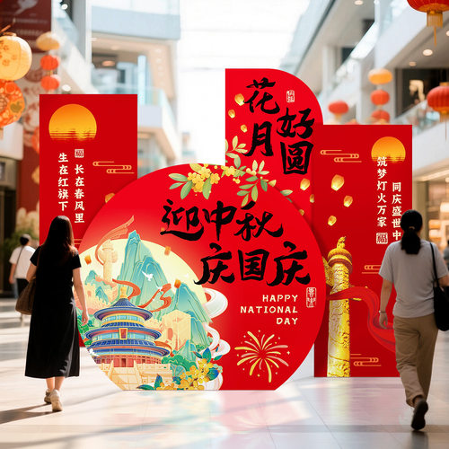 国庆节幼儿园中秋节布置装饰气球场景布置kt板活动搭建背景墙展板