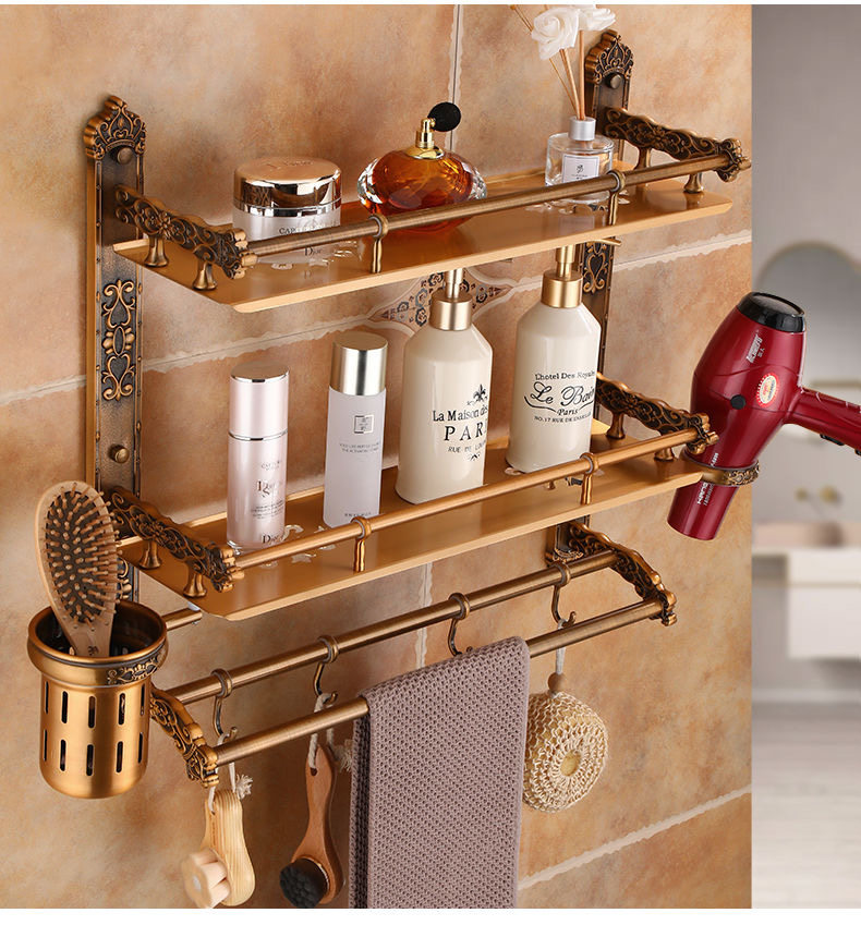 太空铝欧式卫生间置物架双层毛巾架仿古壁挂化妆品架厕所五金卫浴,家庭/个人清洁工具,浴室角架/置物架,淘宝优惠券,粉丝福利购,淘宝优惠卷