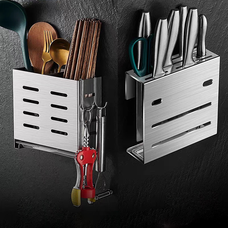 厨房刀架304不锈钢筷子筒筷笼插菜刀置物架壁挂式架子刀具收纳盒