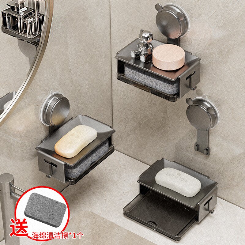 肥皂盒壁挂式卫生间吸盘无痕贴肥皂沥水海绵架浴室墙上香皂置物架