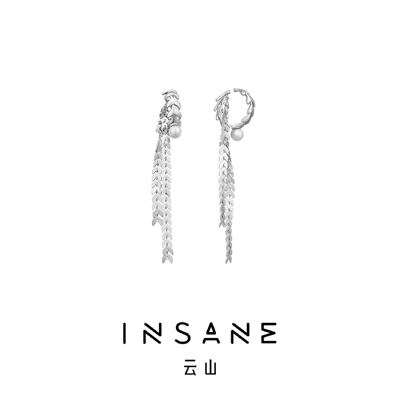 INSANE/云山 铜合金合成锆石耳饰 小众百搭人鱼系列流苏珍珠耳扣