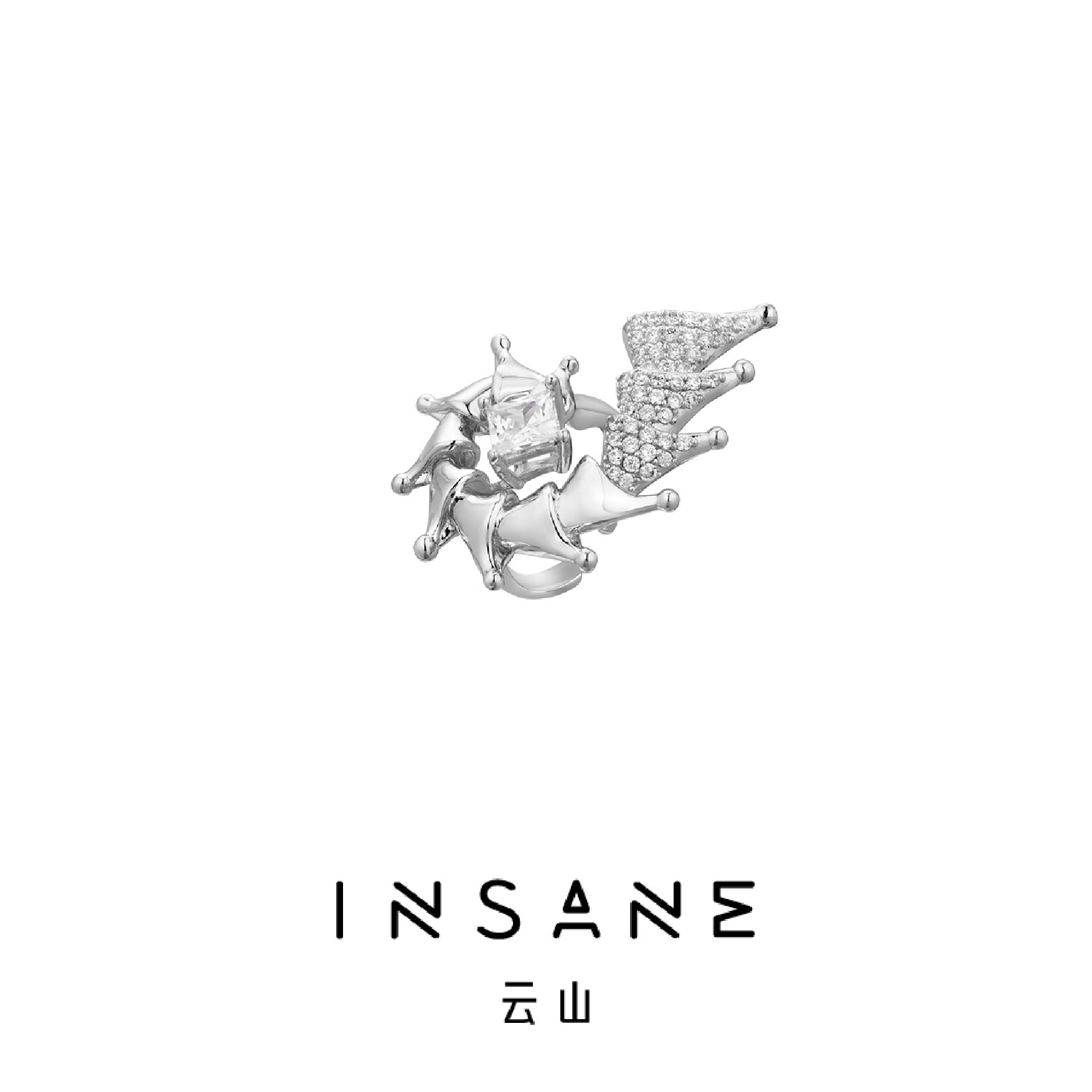 INSANE/云山 铜合金合成锆石戒指 小众轻奢海妖系列手雕开口戒指