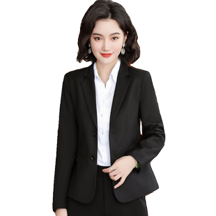 黑色西装套装女士秋冬工装修身商务正装小西服面试前台上班工作服