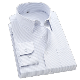 春季男士长袖条纹白色衬衫抗皱商务正装职业工装衬衣夏短袖大码寸