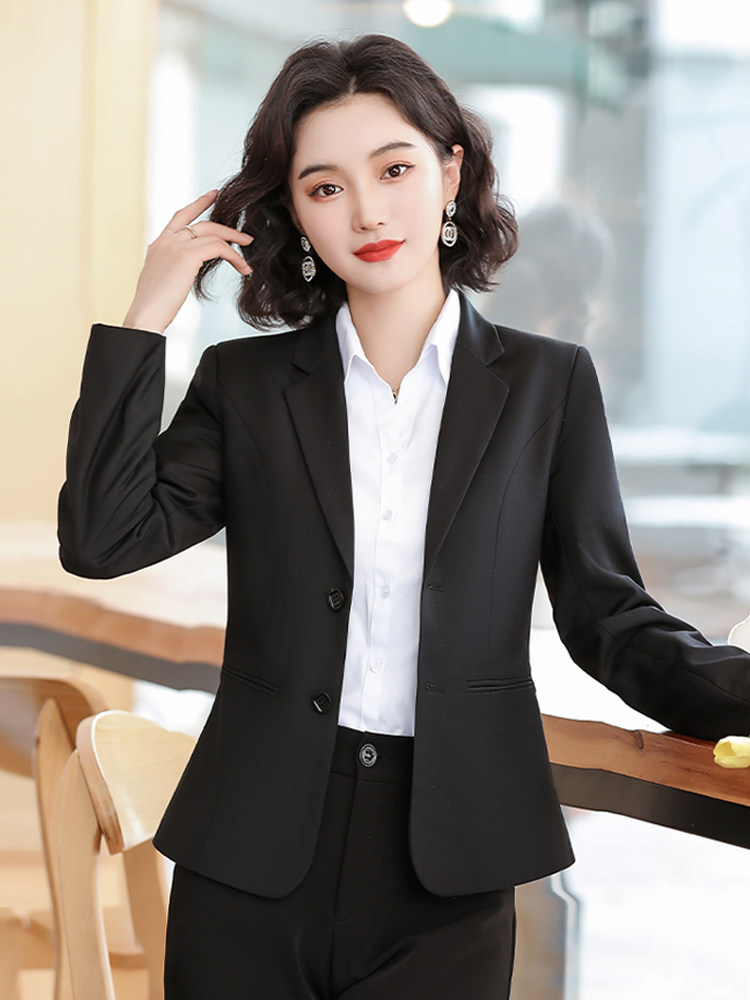 봄과 여름 대학생 인터뷰 전문 복장 작은 검은 양복 정장 기질 재킷 정장 여성 정장 탑 작업복